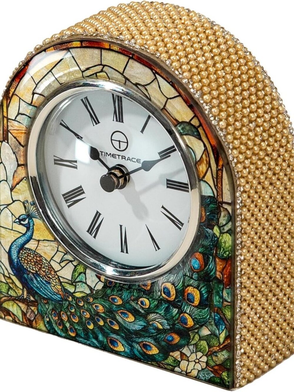 Charming Mini Arched Stained Glass Table Clock | Unique Home Decor Accent